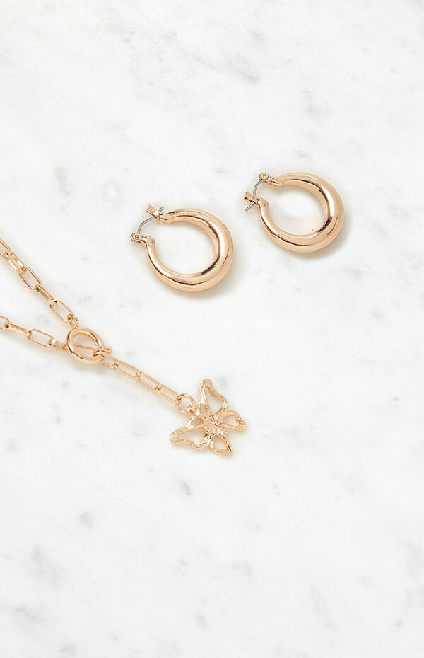 Butterfly Necklace & Hoop Earrings Pack