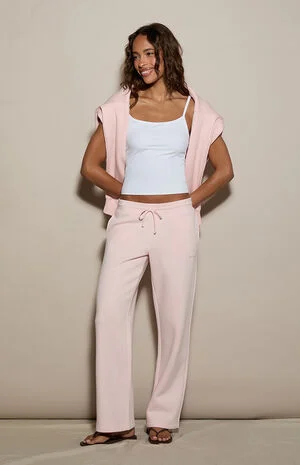 Pink Ultra Soft Fleece Straight Leg Sweatpants image number 1