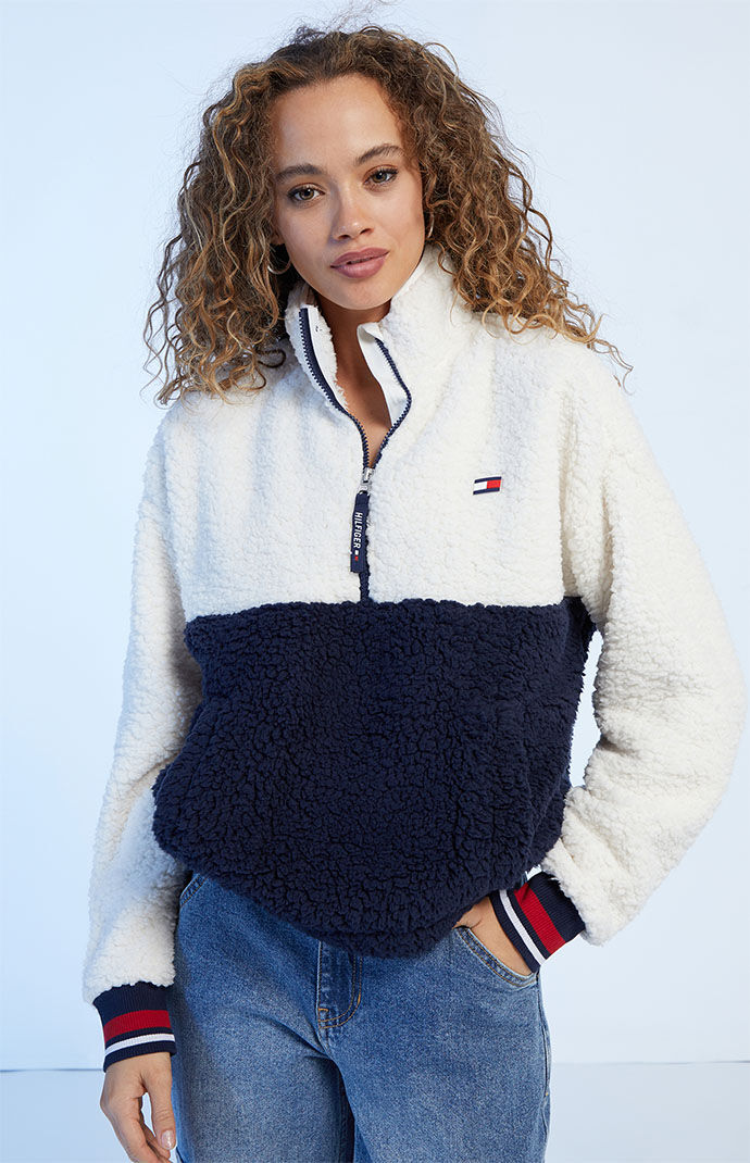 Tommy hilfiger sherpa half sales zip hoodie