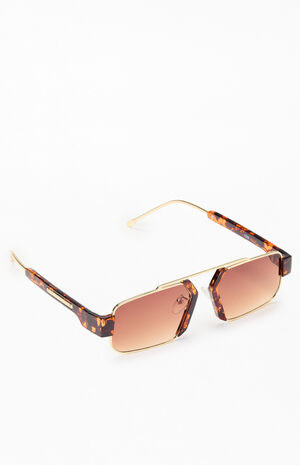 Tortoiseshell Gold Metal Retro Sunglasses image number 1