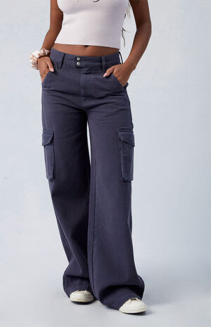 Dark Gray Mid Rise Baggy Cargo Pants image number 2