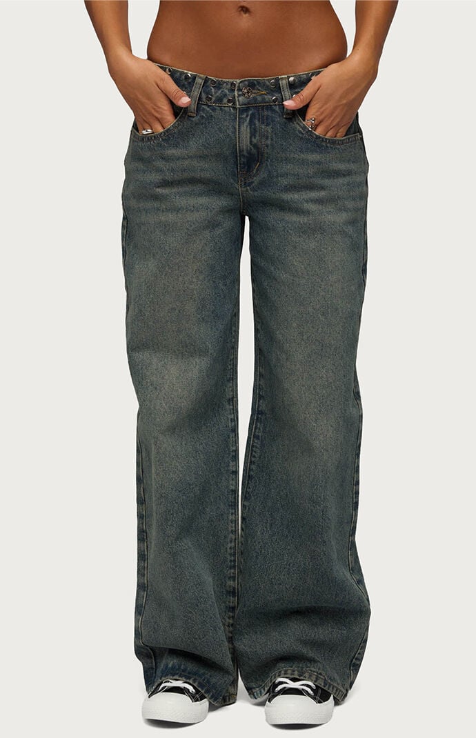 Edikted NYC Studded Low Rise Baggy Jeans