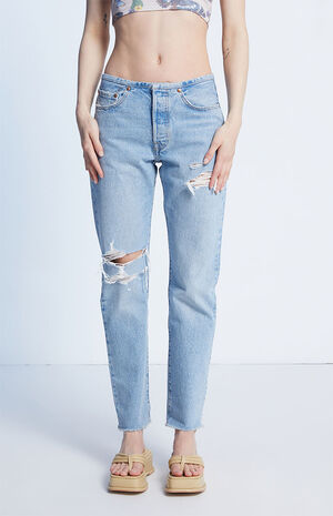 501 Light Blue Ripped Mini Waist Jeans image number 2