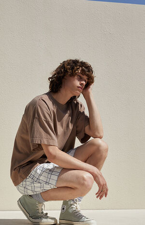 Grey Plaid Corduroy Volley Shorts image number 3