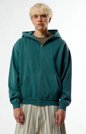 Green Vintage Washed Full Zip Hoodie