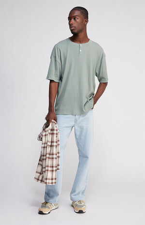 Green Boxy Henley T-Shirt image number 4