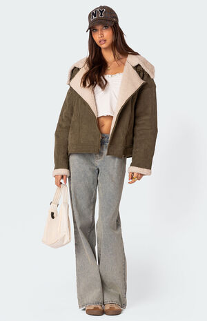 Faux Suede Shearling Oversized Jacket image number 2