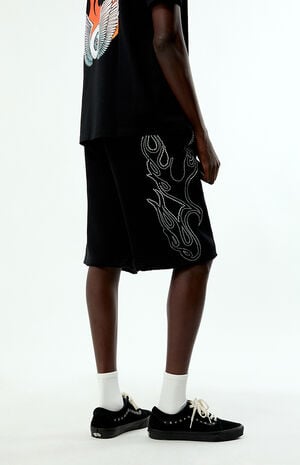 Rhinestone Baggy Fleece Sweat Shorts image number 4