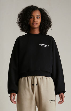 Women's Black Fleece Cropped Crew Neck Sweatshirt image number 2