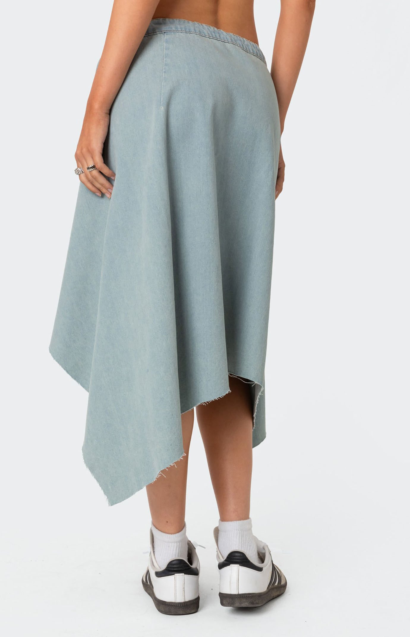 Edikted Asymmetric Wrapped Denim Midi Skirt | PacSun