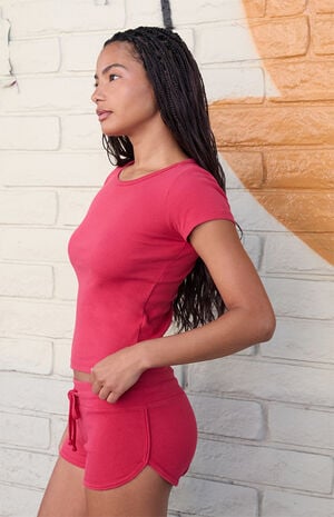 Red Marcie Curved Sweat Shorts image number 3