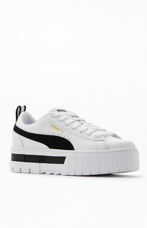 Women's White & Black Mayze Leather Sneakers image number 1