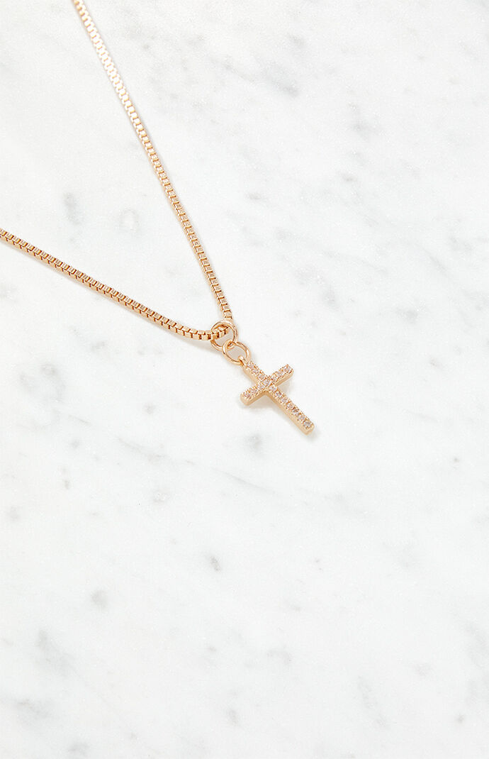 Gold Rhinestone Cross Necklace
