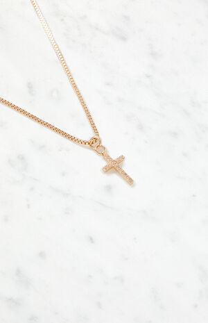 Gold Rhinestone Cross Necklace image number 2