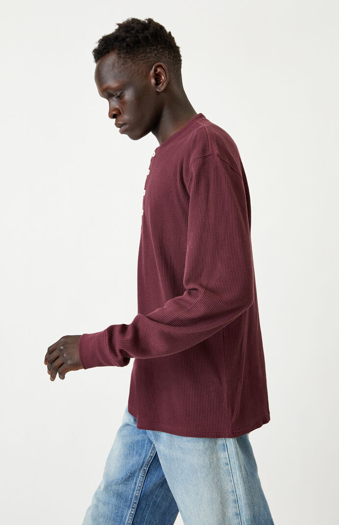 Burgundy Thames Long Sleeve Henley T-Shirt