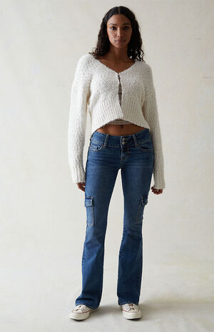 Stretch Dark Indigo Low Rise Cargo Bootcut  Jeans image number 2