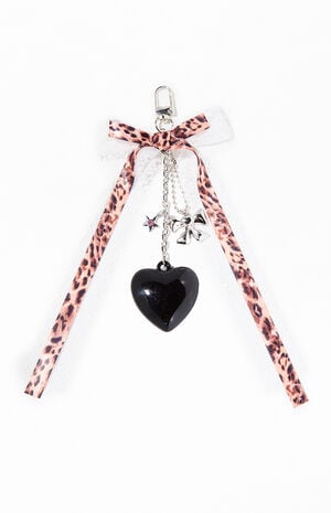 Leopard Lace Black Heart Bag Charm Keychain image number 1
