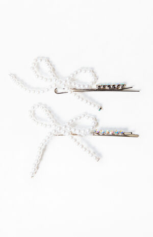 2 Pack Pearl Bow Hair Pins image number 1
