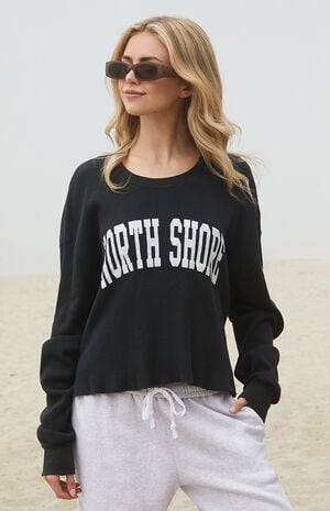 Black North Shore Waffle Knit Crew Neck Sweatshirt