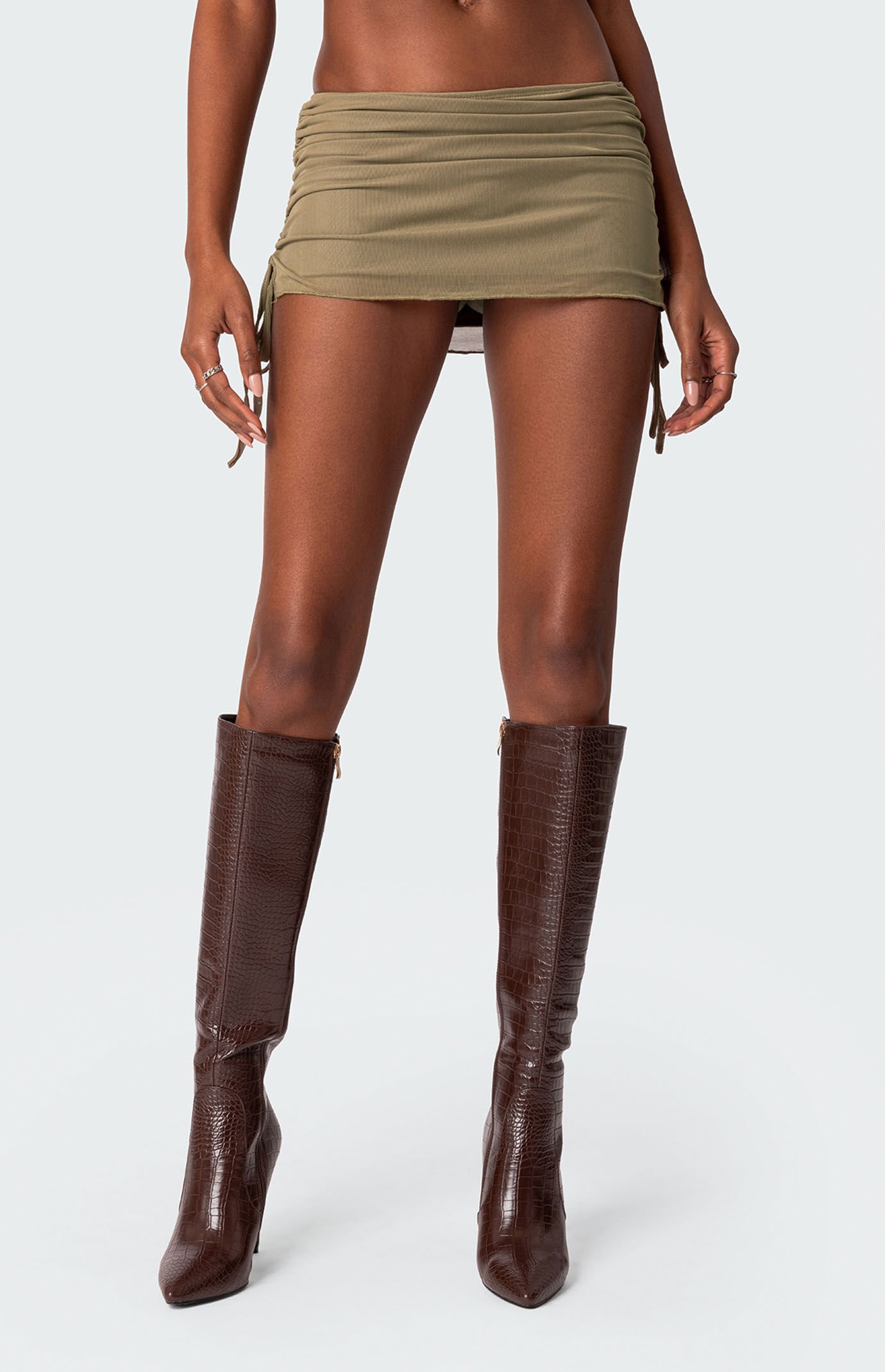 Edikted Joy Sheer Mesh Drawstring Mini Skirt