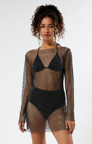 Rhinestone Mesh Long Sleeve Mini Dress image number 2