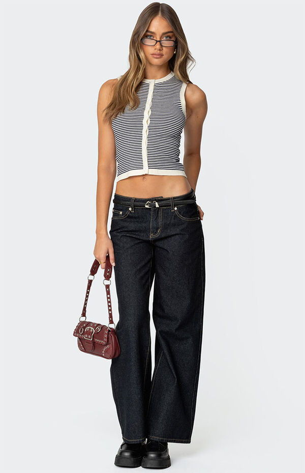 Edikted Everson Striped Button Up Knit Top