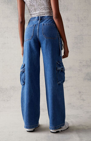 Medium Blue Utility Baggy Cargo Jeans image number 5