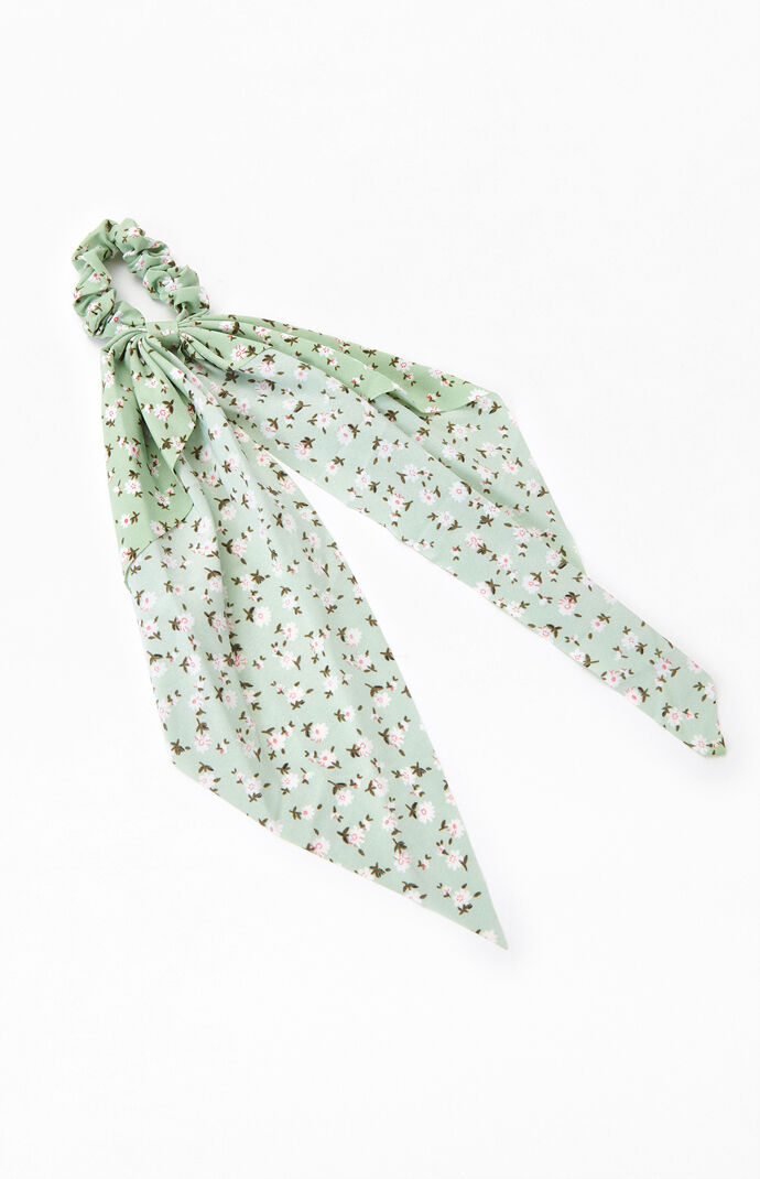 Green Floral Flowy Scrunchie