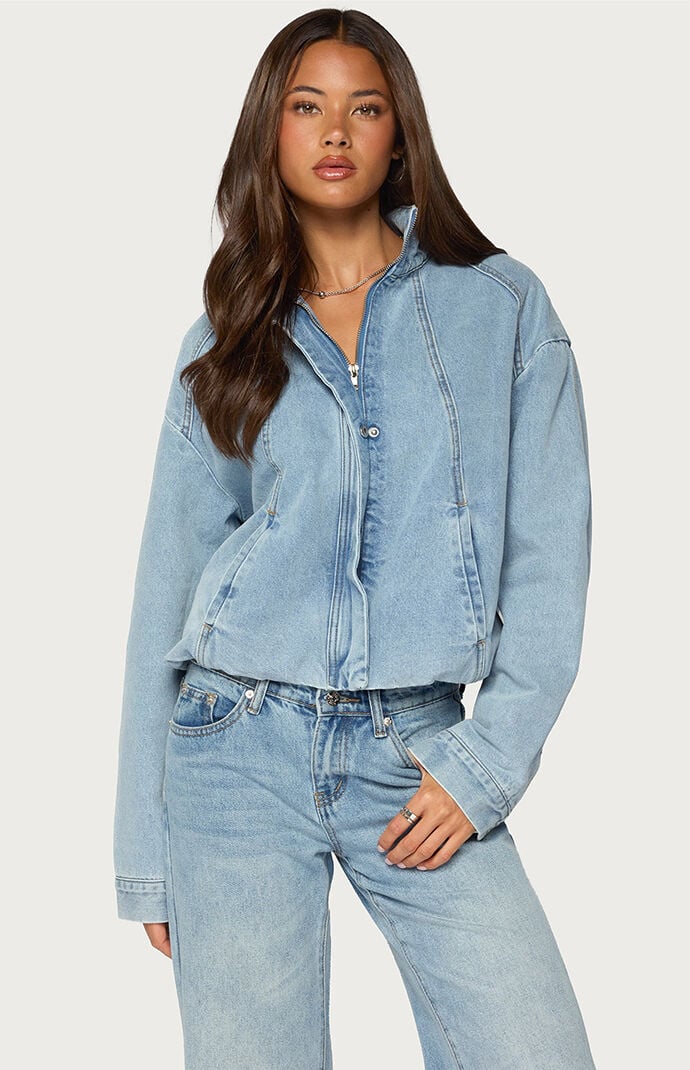 ☆ほぼ未使用 CLANE JACKET PULLOVER DENIM TOPS☆ Edikted Jaysi High Neck Denim Bomber Jacket | Pacsun