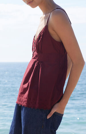Burgundy Tiffany Button Tank Top image number 3