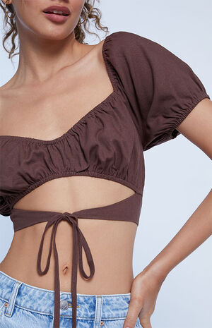 Cut-Out Ruched Woven Top image number 2