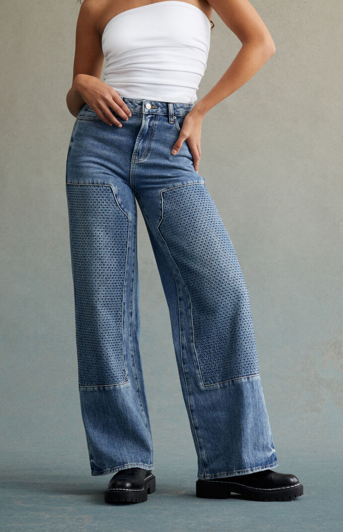 RARE DNM EDIT Dark Indigo Rhinestone High Waisted Baggy