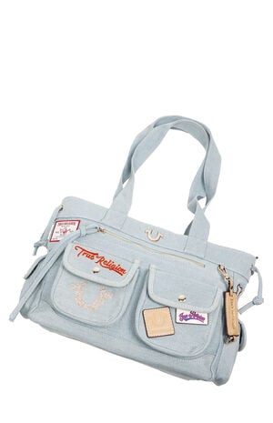 Blue Denim Multi Patch Tote Bag image number 9