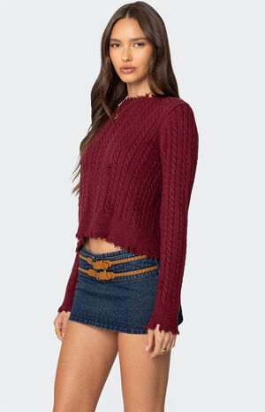 Split Open Back Cable Knit Sweater image number 4