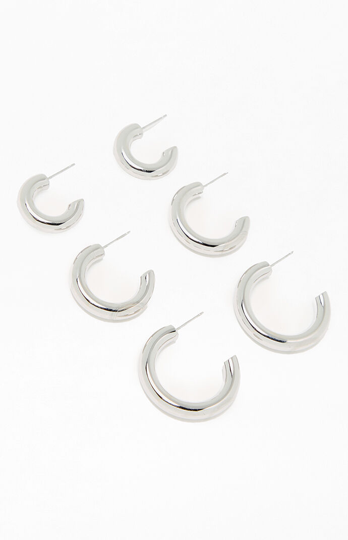LA Hearts 3 Pack Chunky Silver Hoop Earrings