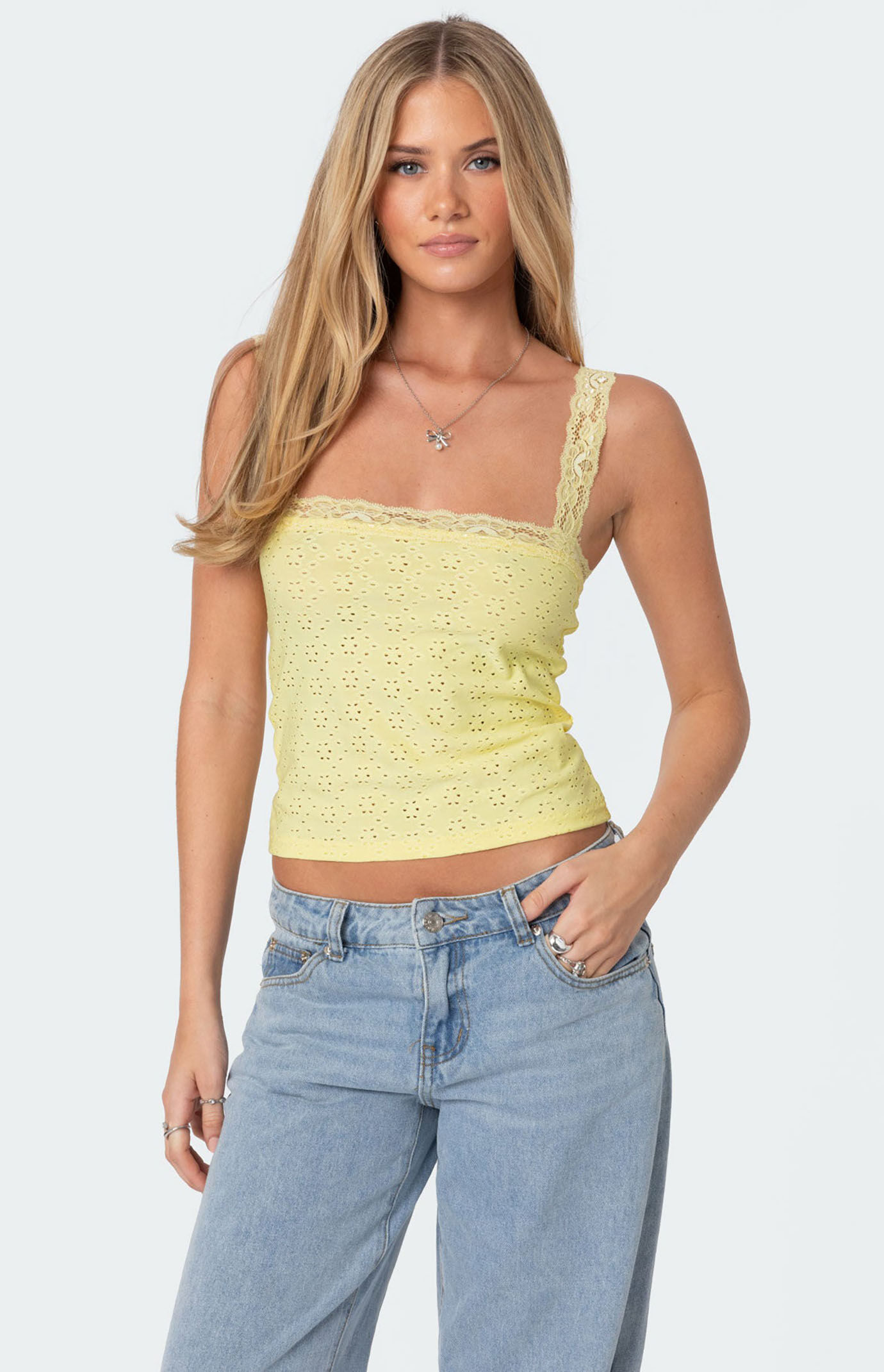 Edikted Virginia Lace Trim Eyelet Tank Top