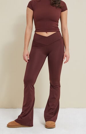 PAC WHISPER Active Brown Crossover Flare Yoga Pants image number 2