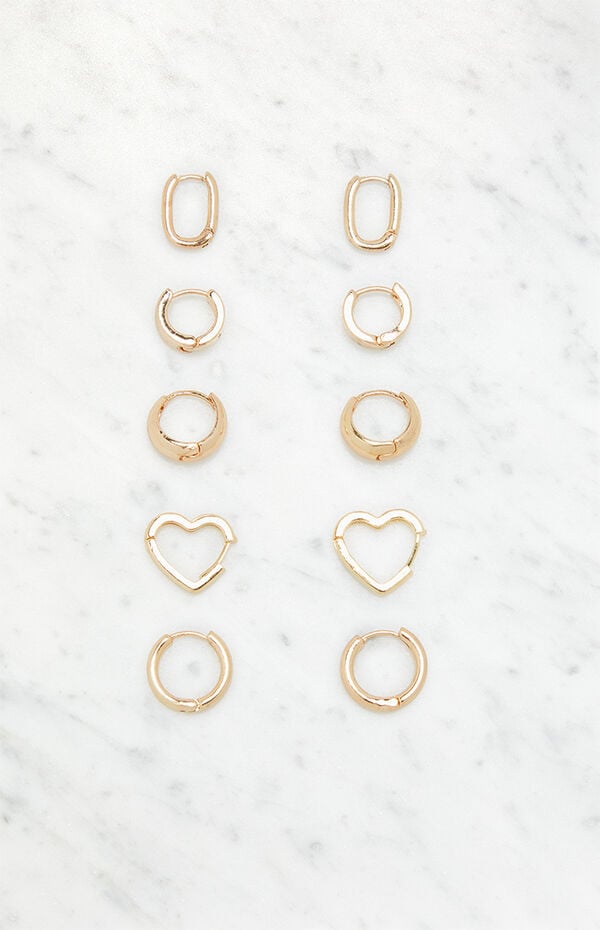 5 Pack Huggie Heart Hoop Earrings