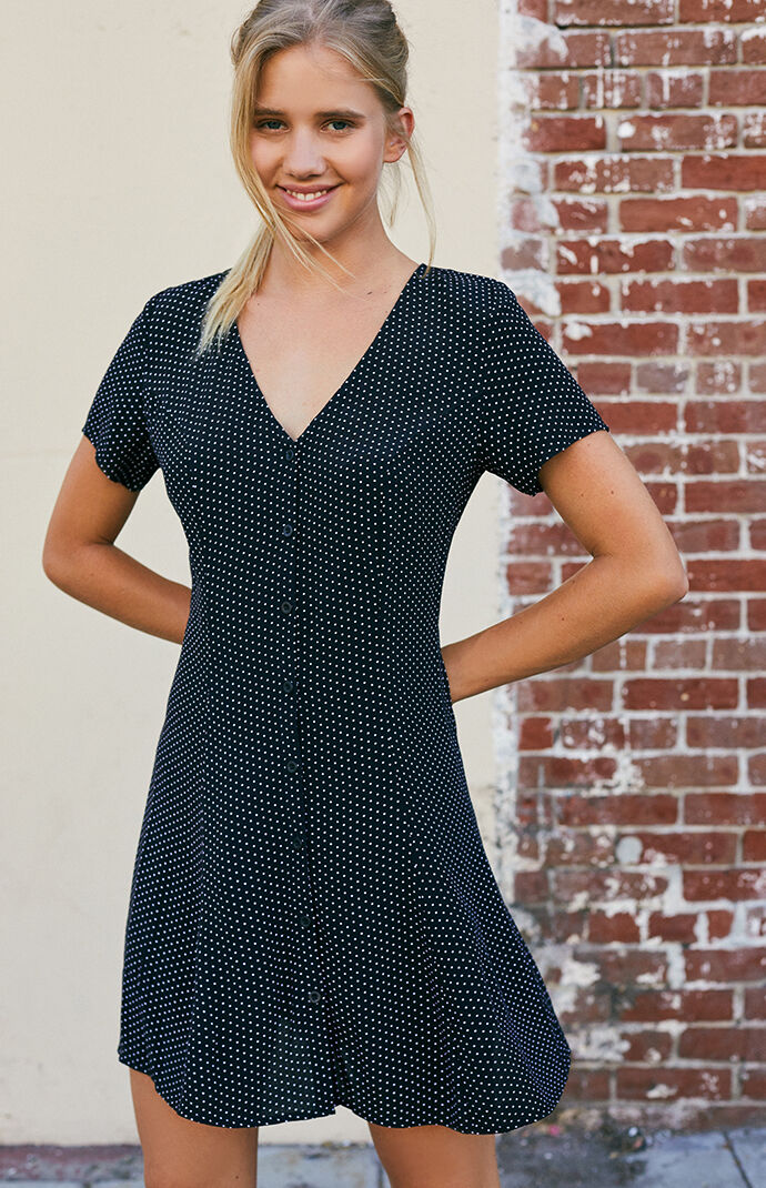 polka dot button front dress