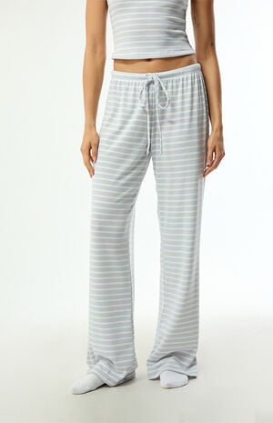 Blue & White Lounge Striped Baggy Pants image number 2