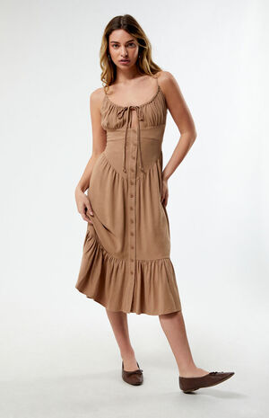Linen Bustier Midi Dress image number 3