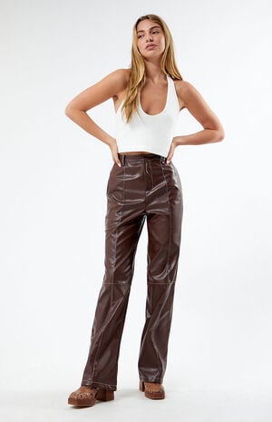 Faux Leather Contrast Trousers