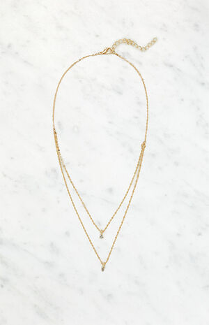 Gold Layered Rhinestone Necklace image number 1