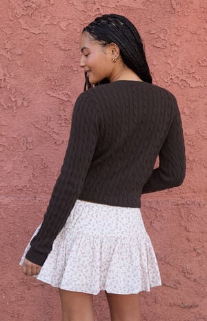 White Floral Ruffle Mini Skirt image number 4