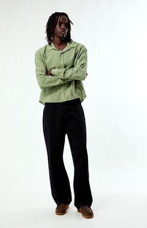 Green Striped Boxy Long Sleeve Shirt image number 5