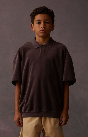 Essentials Plum Terry Cloth Short Sleeve Polo Shirt image number 1