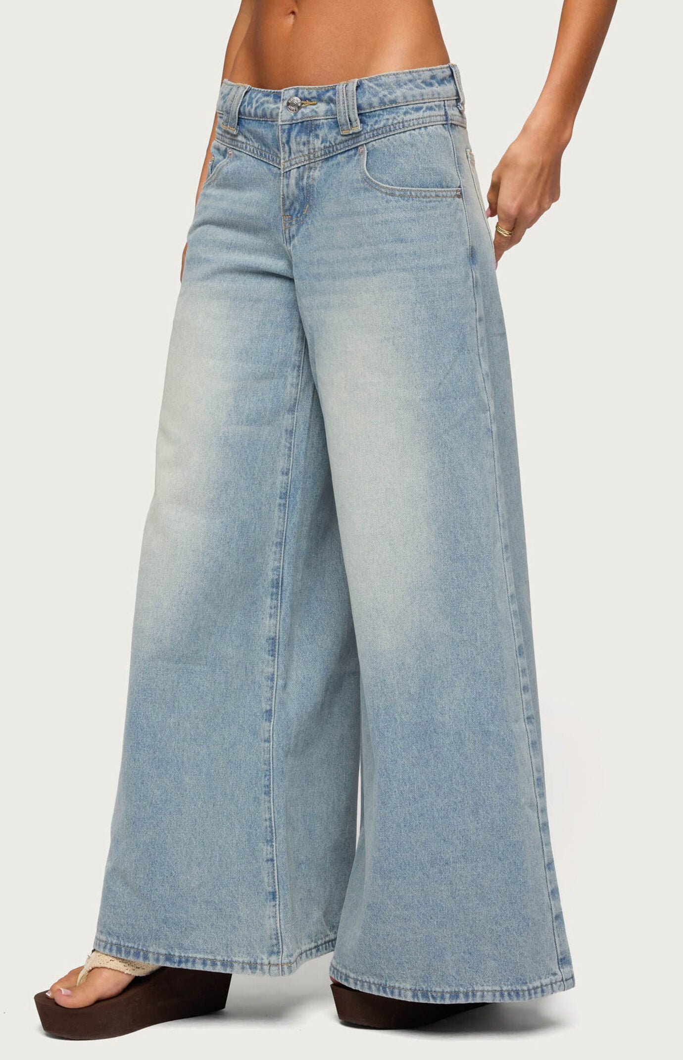 Edikted Stitched Low Rise Wide Leg Jeans