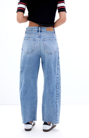 Light Indigo Side Seam Cropped Barrel Jeans