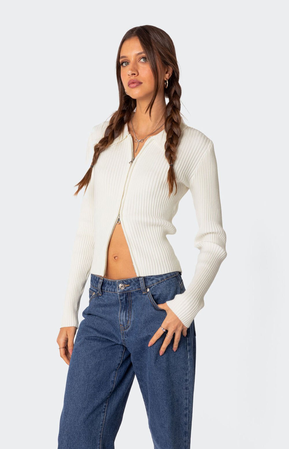 Edikted Cora Knitted Zip Up Cardigan PacSun