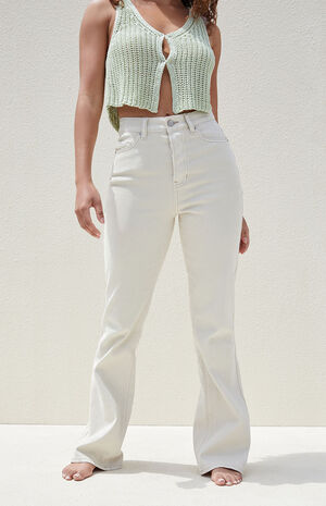 Beige Stretch High Waisted Bootcut Jeans image number 2